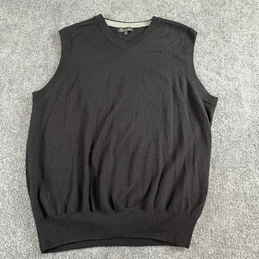 Vintage Y2K Garret Scott Sweater Vest Men XL Black Merino Wool Preppy Golf‎ Work